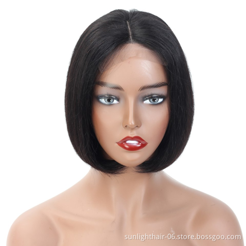Gros commerce Bob Perruque de 2x6fermeture bresilienne sans colle vrai Remy humaine chevuex bresilien/Indien haute qualite Bob